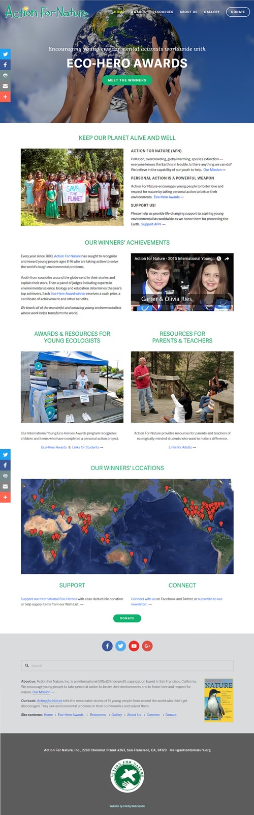 Action For Nature website after redesign by Clarity Web Studio, Inbound Marketing Agency
