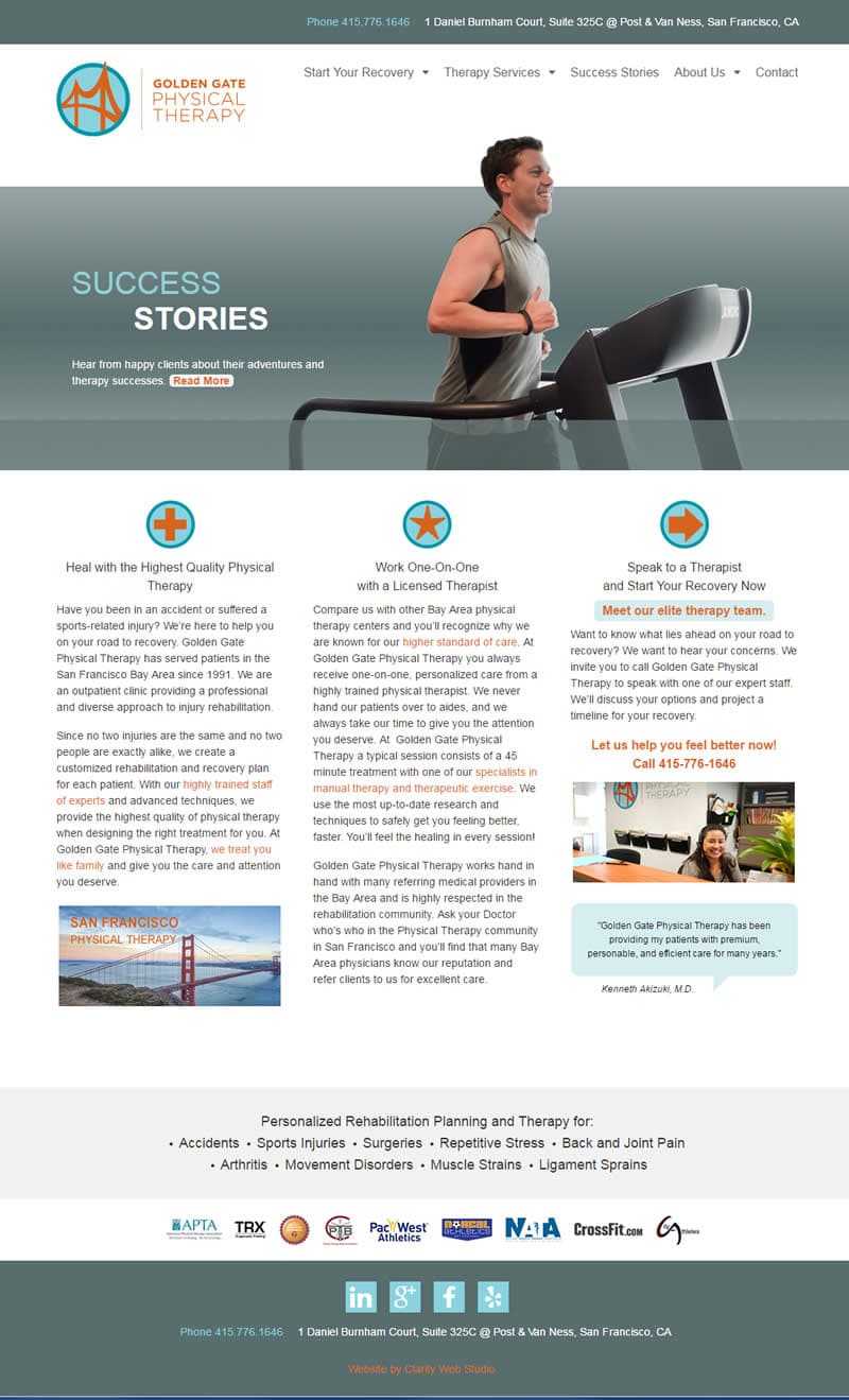 physical therapy website after redesign