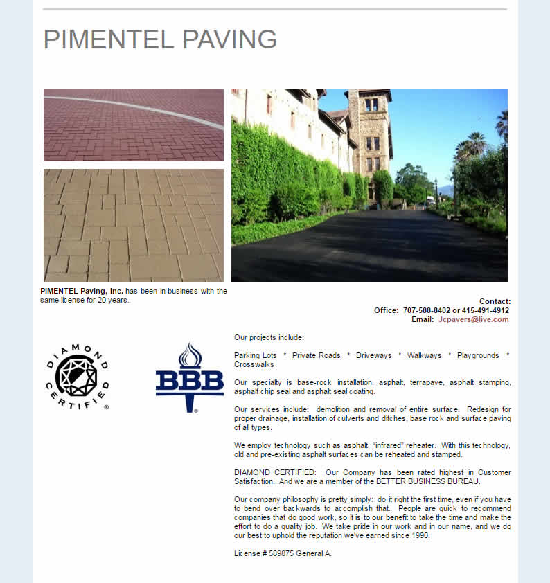Pimentel Paving Inc. before redesign