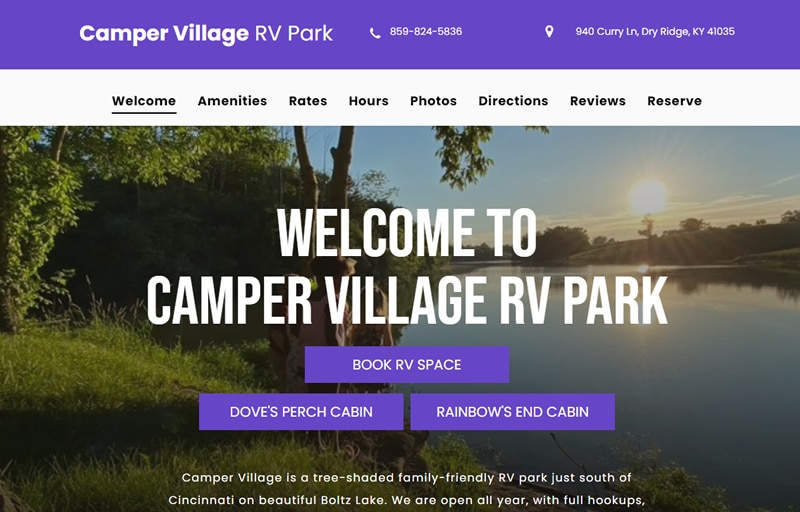 RV Park web design Camper Village RV Park