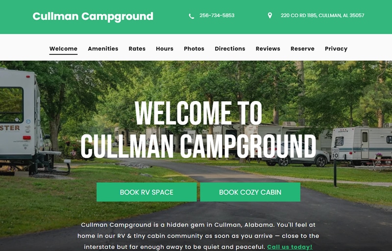 RV Park web design Cullman Campground